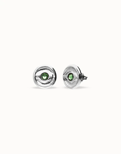 Stud earrings with green faceted crystal