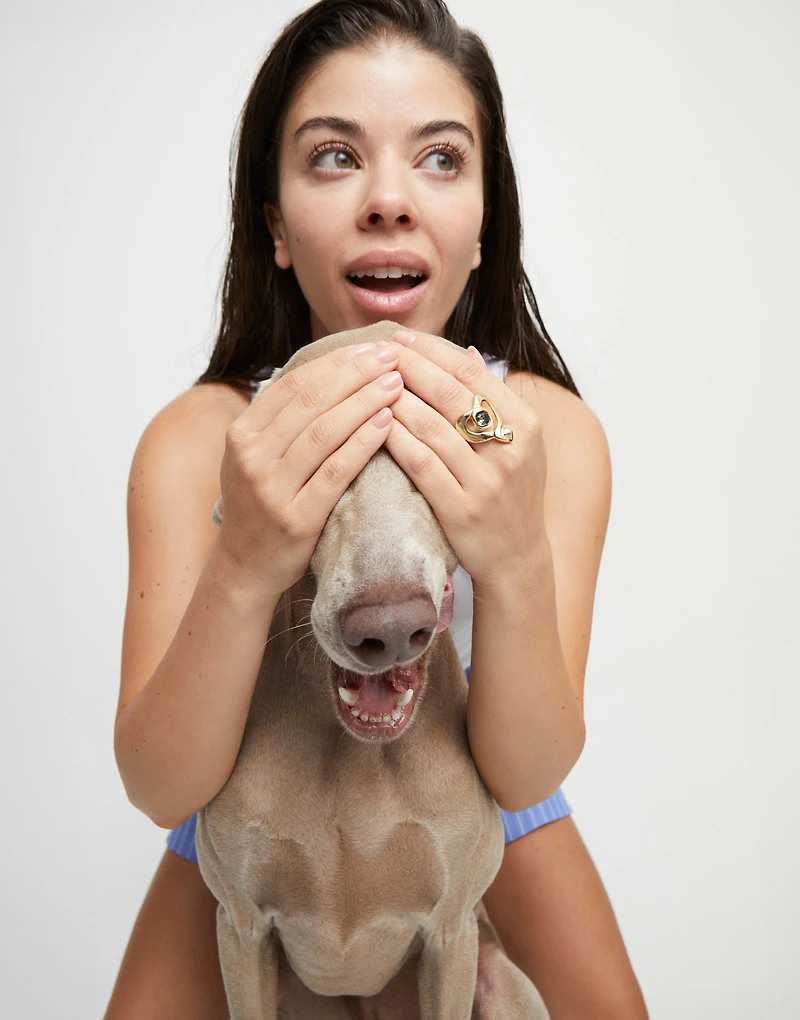 Ring with heart and central black crystal