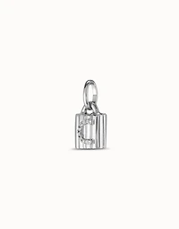 Sterling silver-plated padlock charm with topaz letter C