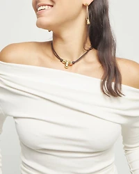 Short leather necklace with three spheres