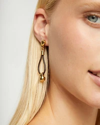 Drop leather earrings with sphere detail