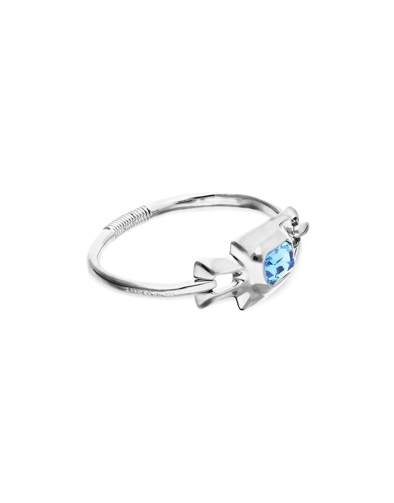 Semi-rigid bracelet with blue faceted crystal
