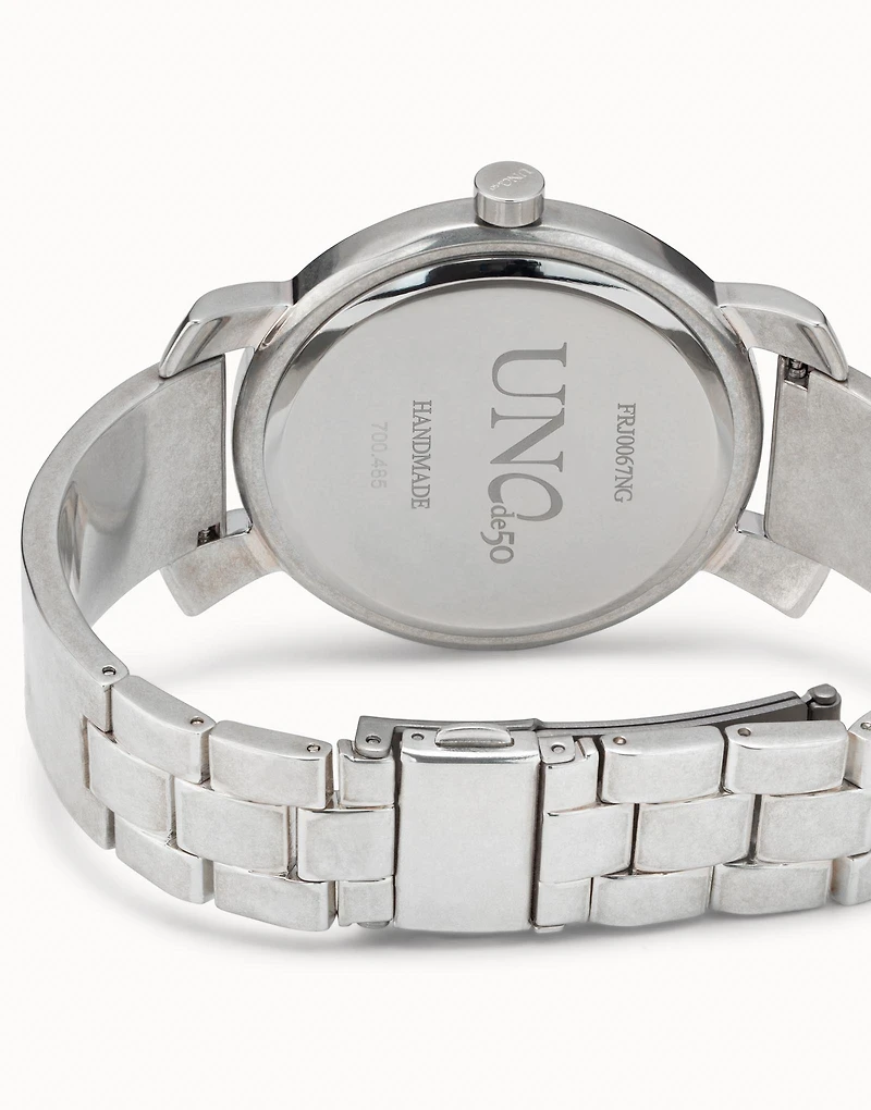 Silver plated watch with black dial