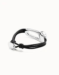 Leather bracelet with a black crystal