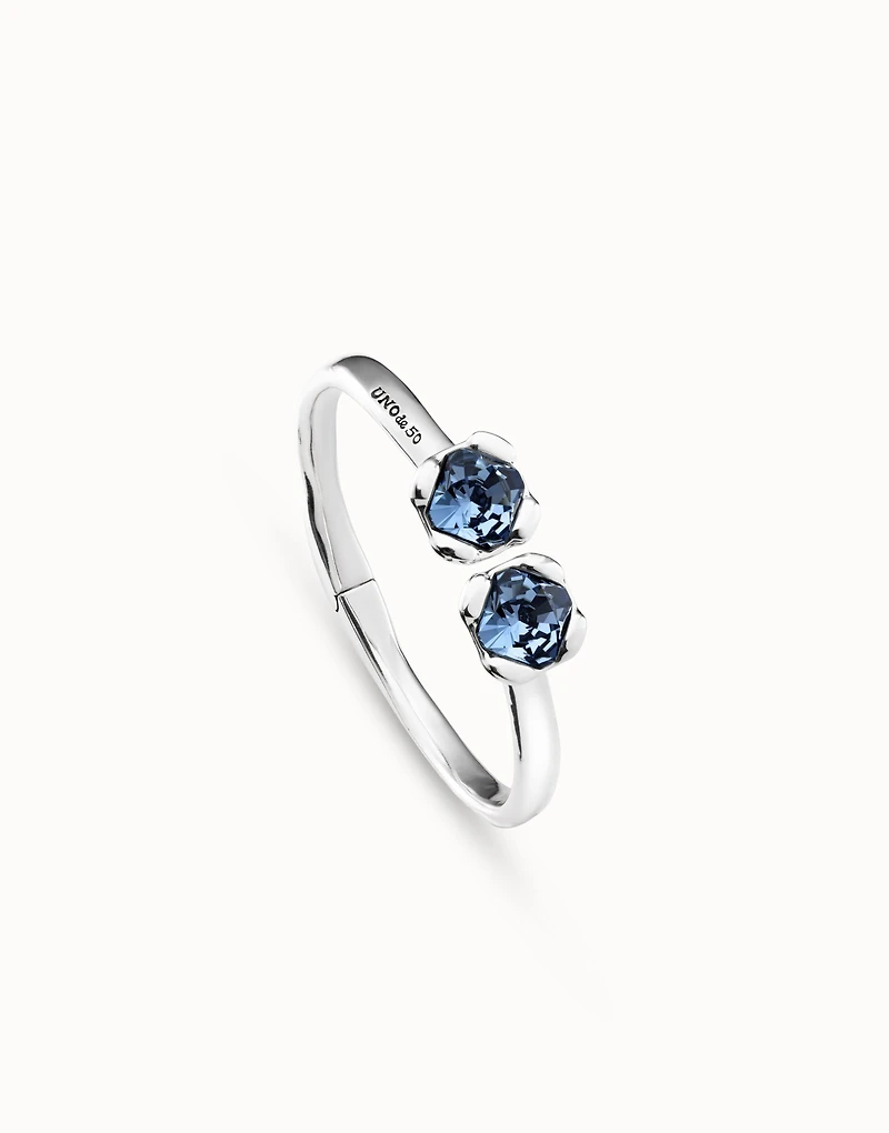 Bangle bracelet with two blue crystals