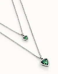 Multi-layer pendant link chain necklace with green crystal