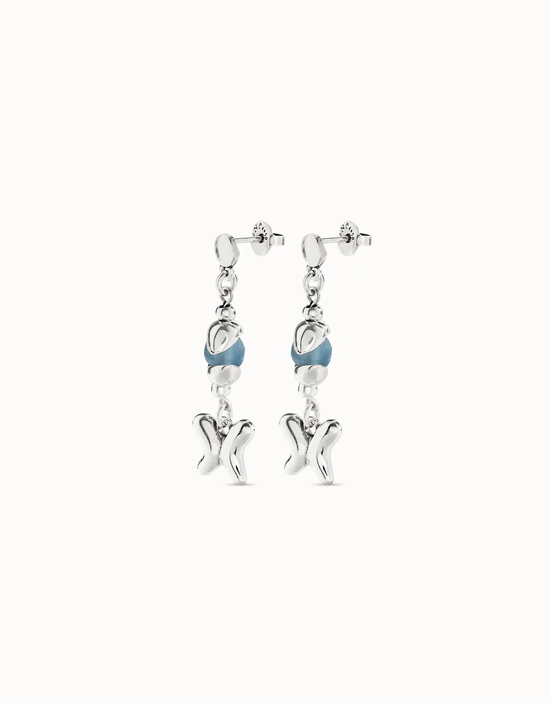Earrings with blue crystal and butterfly