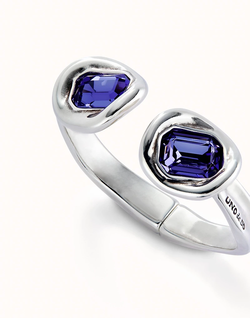 Bangle bracelet with two purple crystals