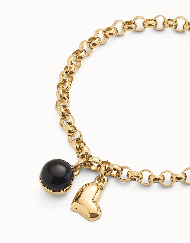 Link chain bracelet with heart charm and murano glass