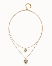 Multi-layer pendant link chain necklace with crystal