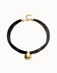 Multistrand short leather necklace with large sphere