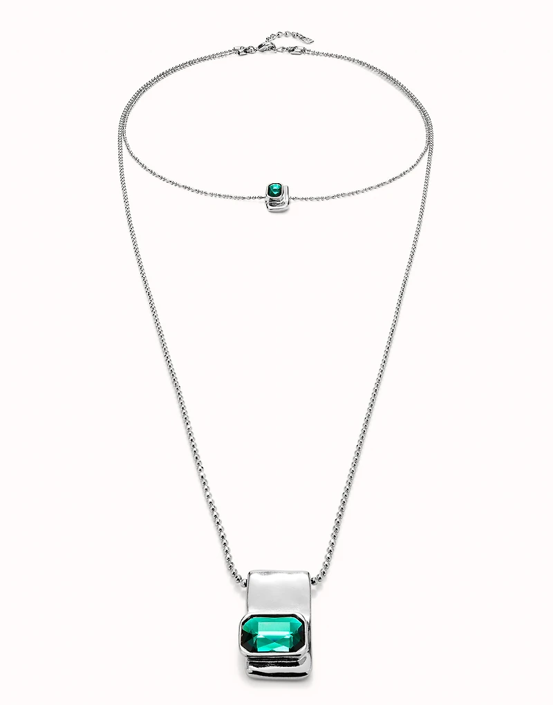 Multi strand chain necklace with green crystals