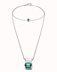 Multi strand chain necklace with green crystals