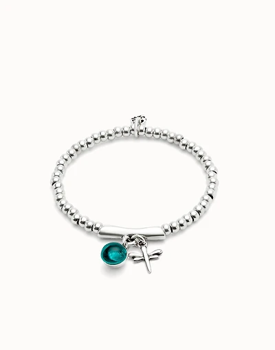 Beaded stretch bracelet with a murano glass and a dragonly