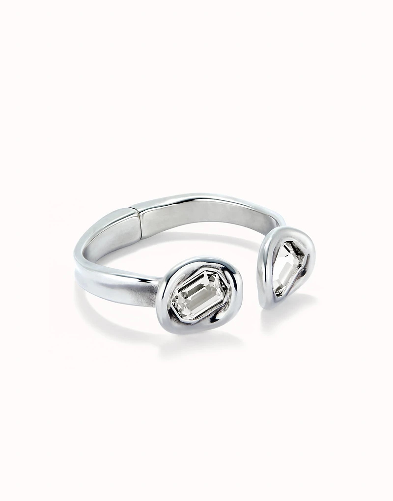 Bangle bracelet with two white crystals