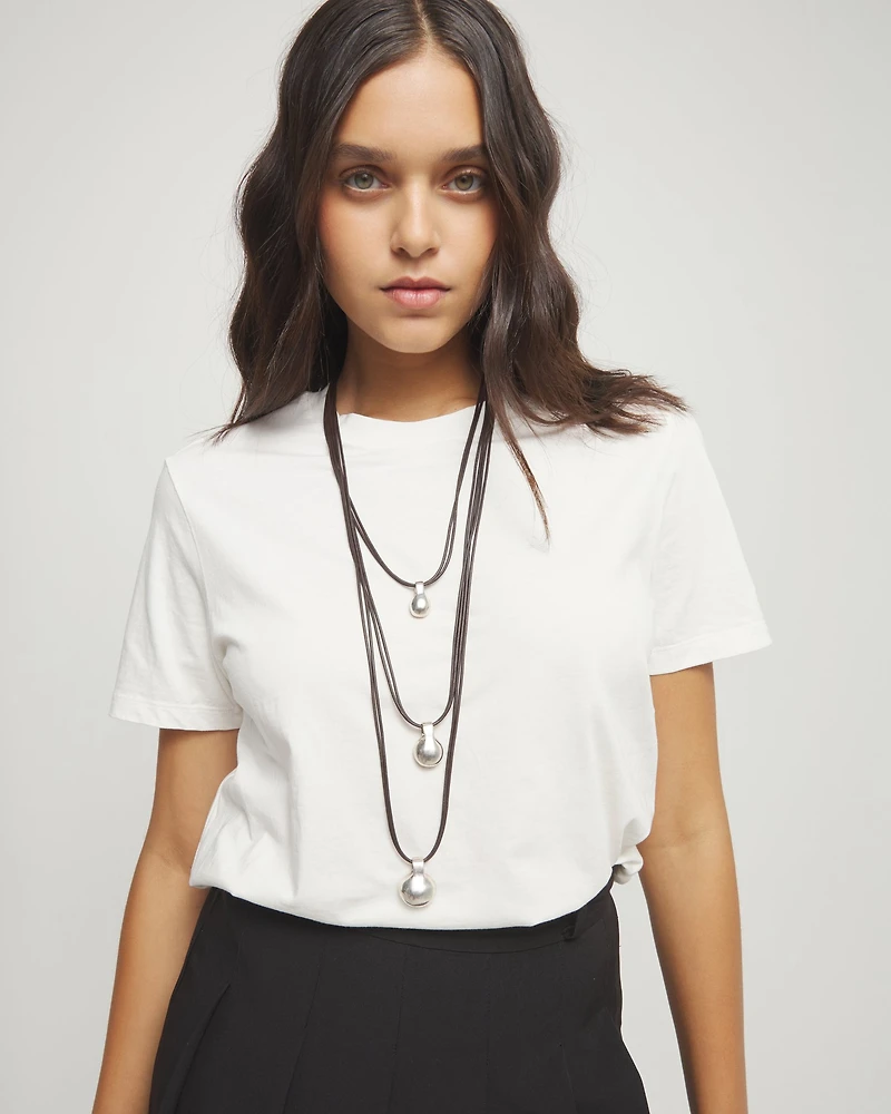 Multi strand leather necklace with three spheres