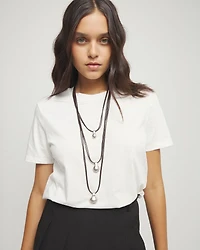 Multi strand leather necklace with three spheres