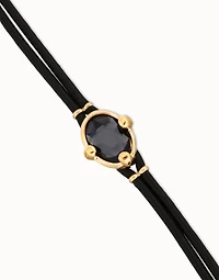Leather bracelet with faceted black oval crystal