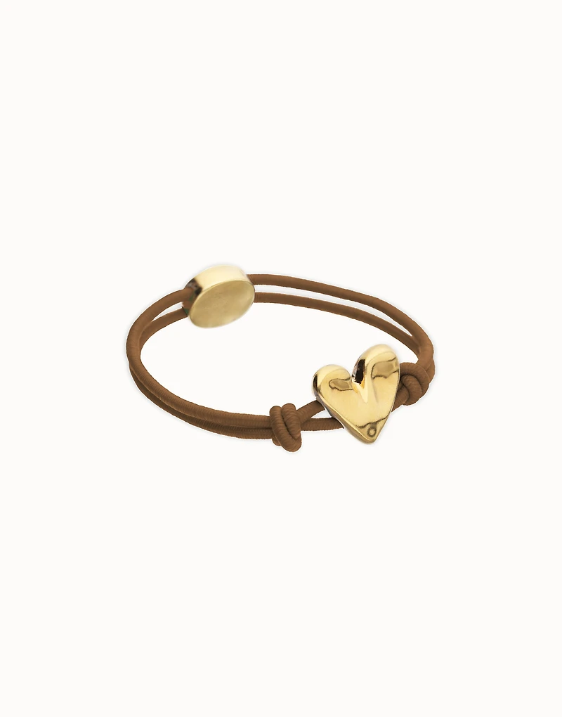 Brown elastic thread bracelet with heart