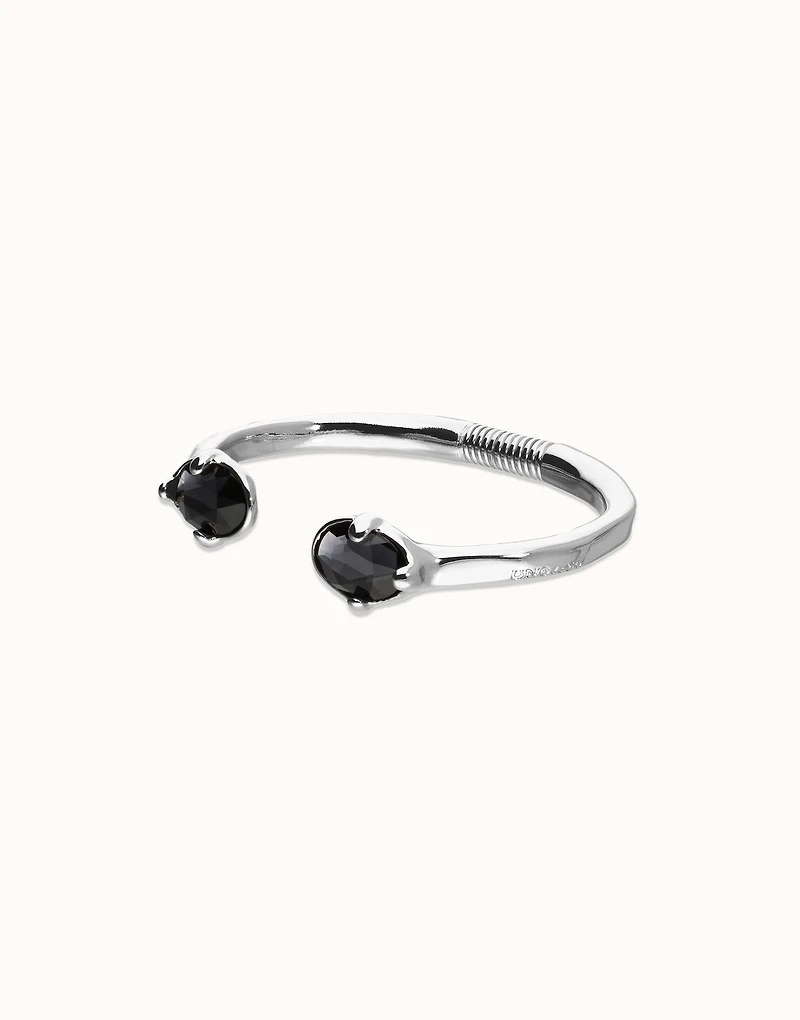 Bangle bracelet with two oval faceted black crystals
