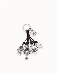 Leather key-ring and sterling silver-plated charms