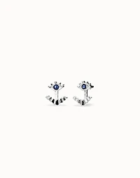 Eye-shaped stud earrings with blue crystal