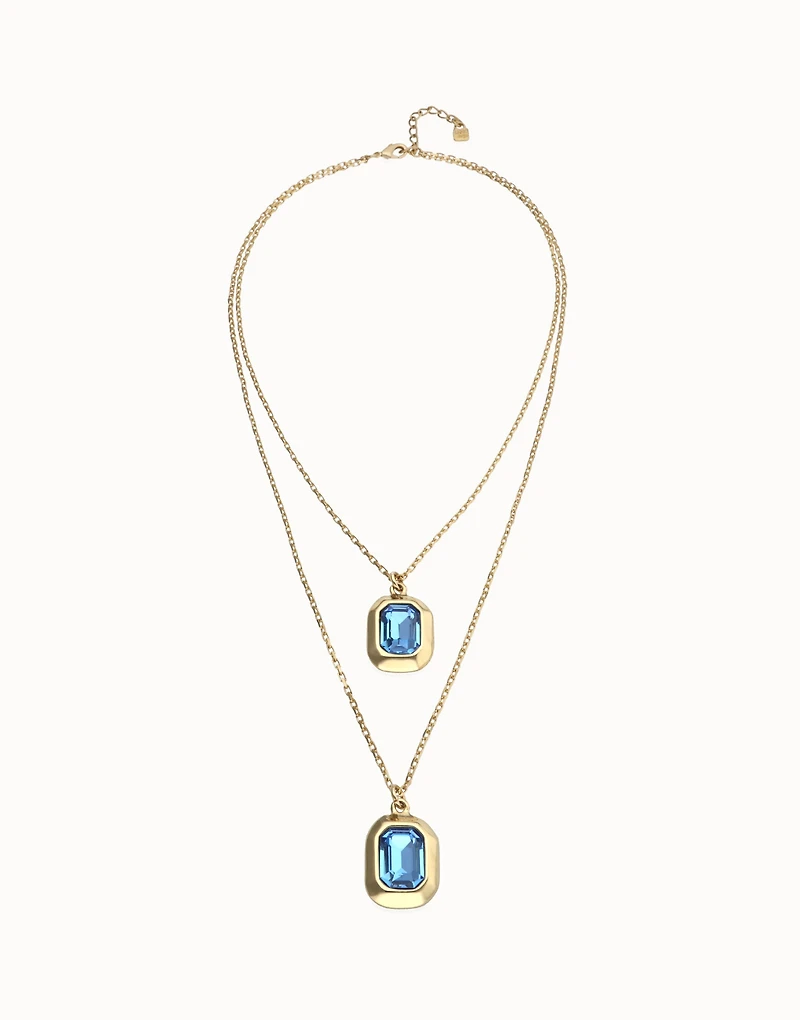 Double necklace with two rectangular faceted crystals
