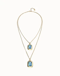 Double necklace with two rectangular faceted crystals