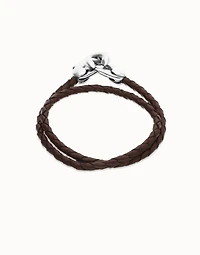 Double brown leather bracelet with interlocking carabiner