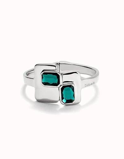 Pulsera rígida bañada en plata de ley con cristales verdes