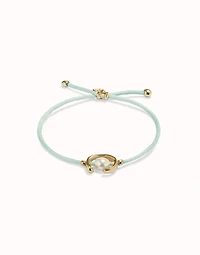 Blue green cord bracelet with a pearl