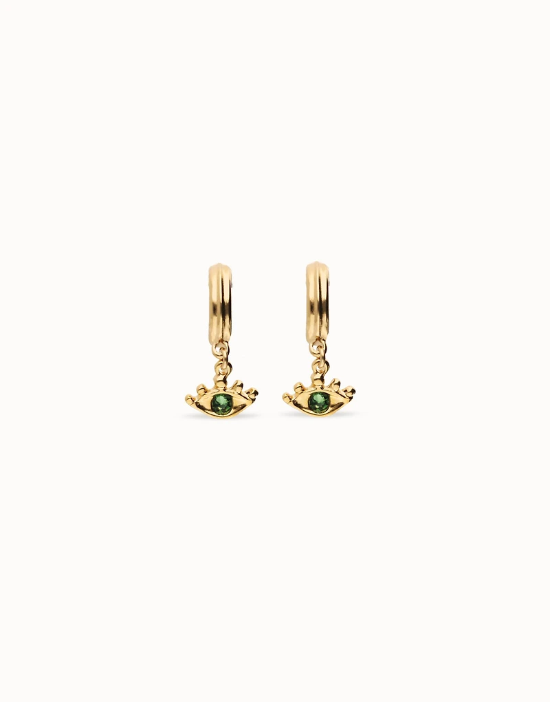 Eye-shaped drop earrings with green crystal