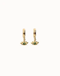 Eye-shaped drop earrings with green crystal