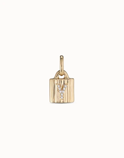 18K gold-plated padlock charm with topaz letter Y