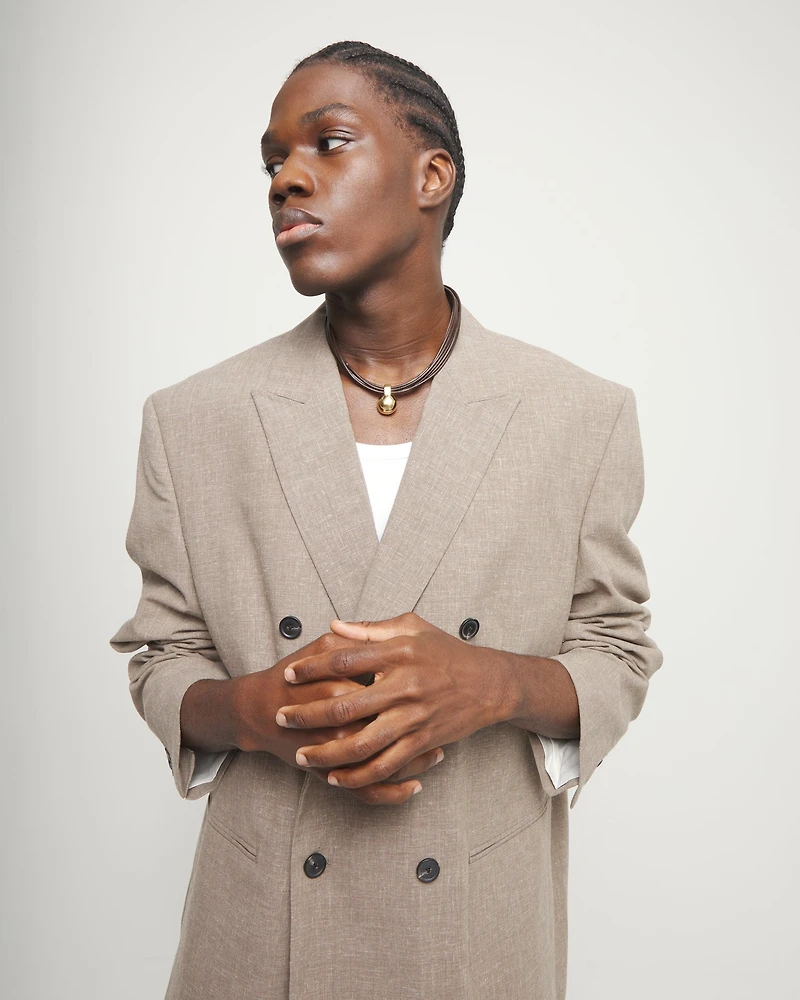 Multistrand short leather necklace with large sphere