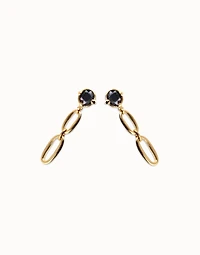 Drop earrings with faceted black crystal and links