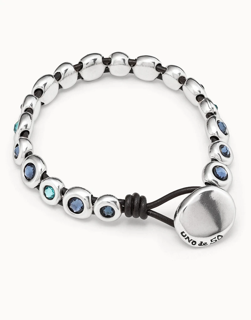 Leather bracelet with blue crystals