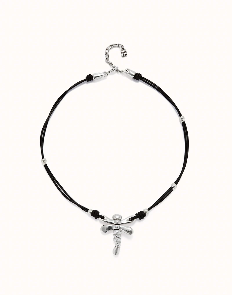 Leather pendant necklace with dragonfly