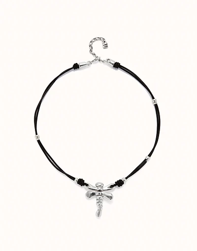 Leather pendant necklace with dragonfly
