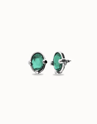 Studs with oval green faceted crystal