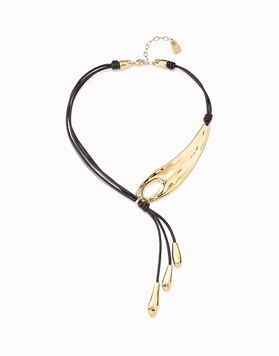 Leather necklace with fringes with drops