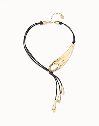 Leather necklace with fringes with drops