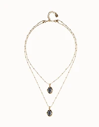 Multi strand necklace with two black oval faceted crystals