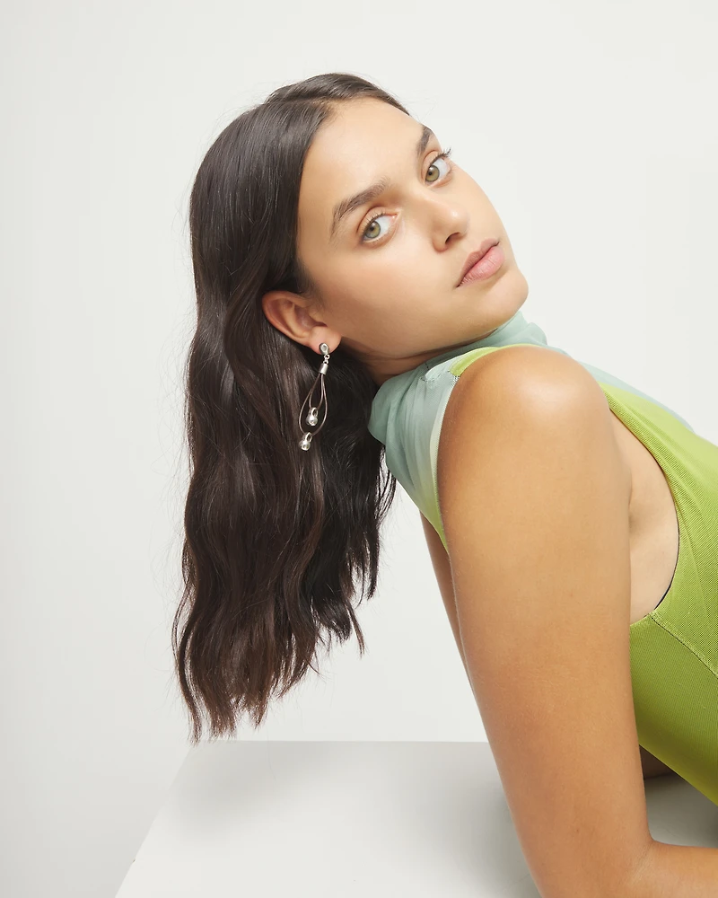 Drop earrings with leather earrings and sphere detail