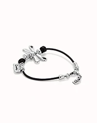 Leather bracelet with sterling silver-plated dragonfly