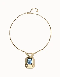 Necklace with rectangular blue faceted crystal