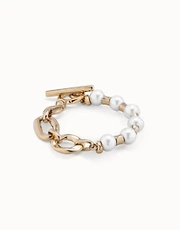Link chain bracelet with pearls