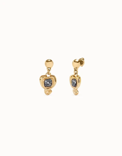 Drop earrings with a heart and black crystal