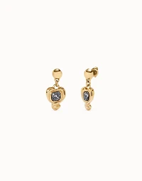 Drop earrings with a heart and black crystal