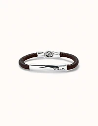 Brown leather bracelet with sterling silver-plated central detail